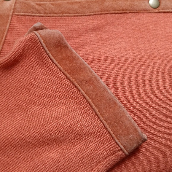 VINTAGE SUEDE Trim Designer Sigrid Olsen Snap Lightwg Cardi Sweater - Picture 9 of 12